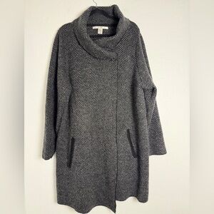 (30)Max Studio Sweater Coat Women's Sz 2X Gray/Black Herringbone Soft Wool Cozy